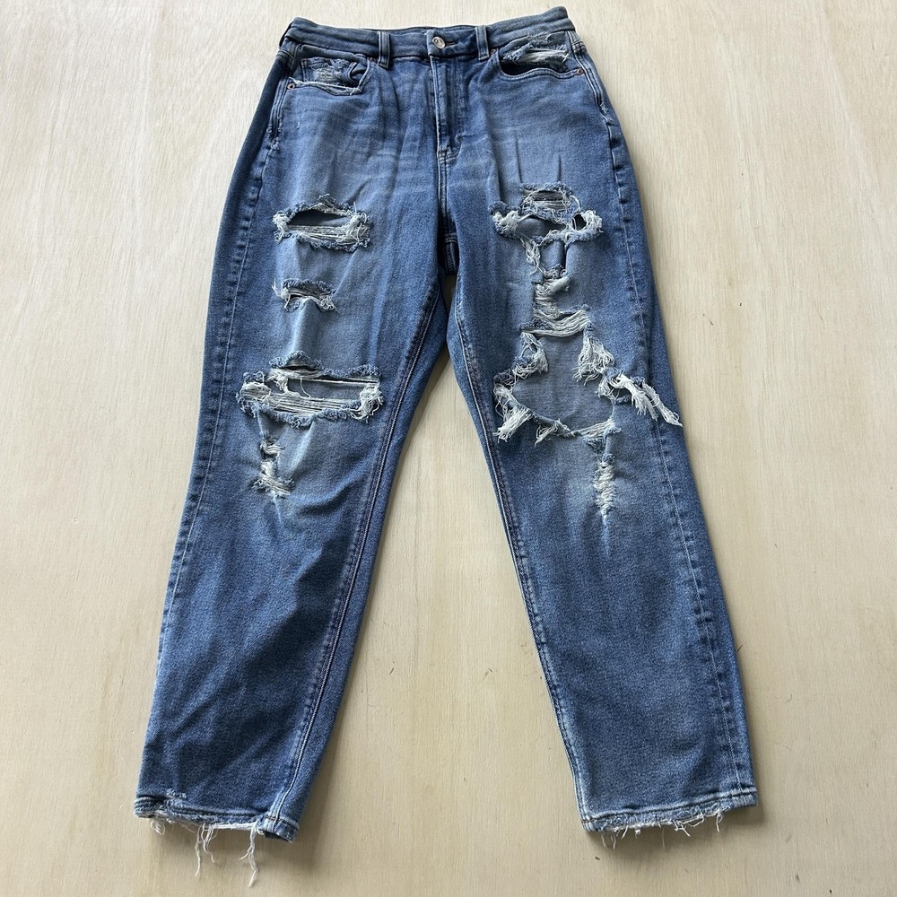 American Eagle Outfitters Mom Jeans Womens 8 Blue High Rise Distressed Denim